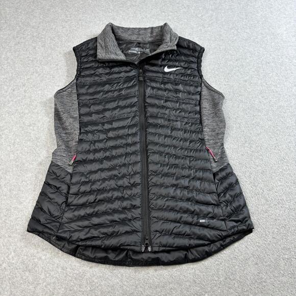 Nike Jackets & Blazers - Nike Golf Vest Womens Medium Black Gray AeroLoft Quilted Insulated Zip Pockets